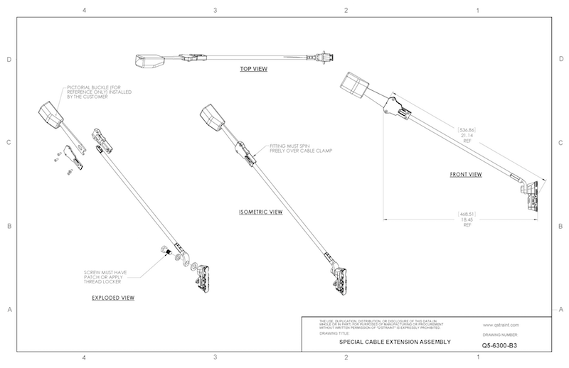 Special Cable Extension Assembly. For Toyota Buckle | Q5-6300-B3 Q'Straint